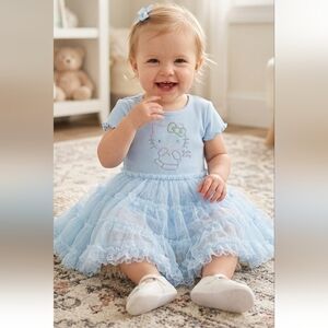 Hello Kitty Toddler Girls' Embroidered Tutu Dress with Short Sleeves,